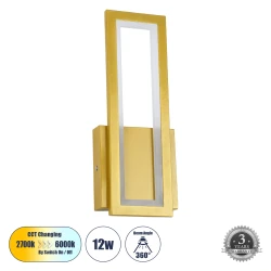 Επιτοίχια απλίκα LED kelvo® TIARA 12W 1440lm 300° AC 220-240V IP20 ρυθμιζόμενο λευκό CCT με εναλλαγή χρωμάτων 2700K/4500K/6000K χρυσό βούρτσας 12.5x4x32cm 61328