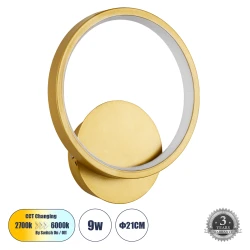 Μοντέρνα LED απλίκα τοίχου kelvo® TED 9W 1080lm 300° AC 220-240V IP20 ρυθμιζόμενο λευκό CCT με εναλλαγή χρωμάτων on/off 2700K/4500K/6000K χρυσό βούρτσας 20x5.5x23cm