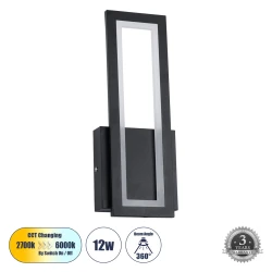 Μοντέρνα επιτοίχια απλίκα LED kelvo® TIARA 12W 1440lm 300° AC 220-240V IP20 ρυθμιζόμενο λευκό CCT με On/Off 2700K/4500K/6000K μαύρο ματ 12.5x4x32cm