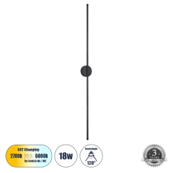 Μοντέρνα επιτοίχια απλίκα LED kelvo® DIADEM 18W 2160lm 120° AC 220-240V IP20 ρυθμιζόμενο λευκό CCT με On/Off 2700K/4500K/6000K μαύρο ματ 10x4x120cm