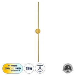 Επιτοίχια απλίκα LED kelvo® DIADEM 18W 2160lm 120° AC 220-240V IP20 ρυθμιζόμενο λευκό CCT με εναλλαγή χρωμάτων 2700K/4500K/6000K χρυσό βούρτσας 10x4x120cm