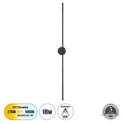Μοντέρνα επιτοίχια απλίκα LED kelvo® DIADEM 18W 2160lm 120° AC 220-240V IP20 ρυθμιζόμενο λευκό CCT με On/Off 2700K/4500K/6000K μαύρο ματ 10x4x120cm