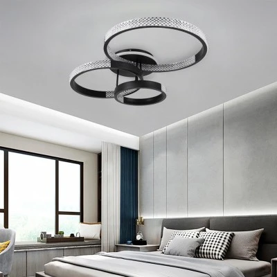 Μοντέρνο φωτιστικό οροφής κύκλοι LED CCT 100W 12123LM 360° δέσμη αυξομειούμενο μέσω τηλεχειριστηρίου εναλλαγή φωτισμού All In One ,μαύρο ακρυλικό κάλυμμα Φ30+40+50CM GloboStar® DIAMOND 61114 Φωτιστικό Οροφής Δαχτυλίδι-Κύκλος LED CCT 100W 12123lm 360° AC 220-240V - Εναλλαγή Φωτισμού μέσω Τηλεχειριστηρίου All In One Ψυχρό 6000k+Φυσικό 4500k+Θερμό 2700k Dimmable Φ30+40+50cm+BackLight - Μαύρο - 3 Years Warranty