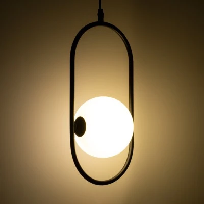 GloboStar® HAMBURG 00589 Μοντέρνο Κρεμαστό Φωτιστικό Μπάλα Μονόφωτο 1 x G9 Μαύρο Μέταλλο με Λευκό Γυαλί - Μ20 x Π15 x Υ40cm