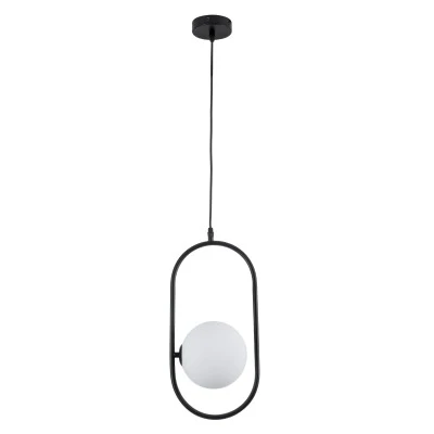 GloboStar® HAMBURG 00589 Μοντέρνο Κρεμαστό Φωτιστικό Μπάλα Μονόφωτο 1 x G9 Μαύρο Μέταλλο με Λευκό Γυαλί - Μ20 x Π15 x Υ40cm