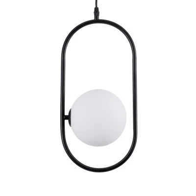 GloboStar® HAMBURG 00589 Μοντέρνο Κρεμαστό Φωτιστικό Μπάλα Μονόφωτο 1 x G9 Μαύρο Μέταλλο με Λευκό Γυαλί - Μ20 x Π15 x Υ40cm