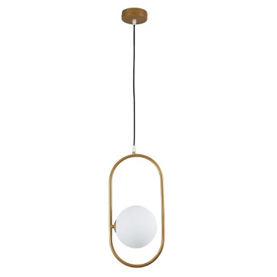 GloboStar® HAMBURG 00590 Μοντέρνο Κρεμαστό Φωτιστικό Μπάλα Μονόφωτο 1 x G9 Χρυσό Μέταλλο με Λευκό Γυαλί - Μ20 x Π15 x Υ40cm