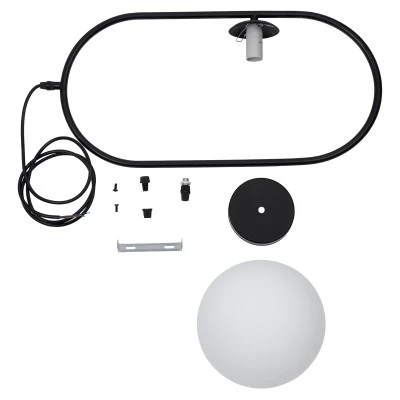 GloboStar® HAMBURG 00591 Μοντέρνο Κρεμαστό Φωτιστικό Μπάλα Μονόφωτο 1 x E14 IP20 Μαύρο Μέταλλο με Λευκό Γυαλί - Μ25 x Π20 x Υ50cm