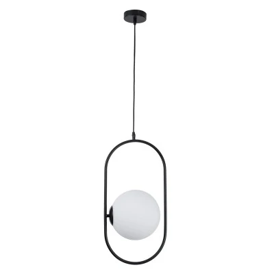 GloboStar® HAMBURG 00591 Μοντέρνο Κρεμαστό Φωτιστικό Μπάλα Μονόφωτο 1 x E14 IP20 Μαύρο Μέταλλο με Λευκό Γυαλί - Μ25 x Π20 x Υ50cm