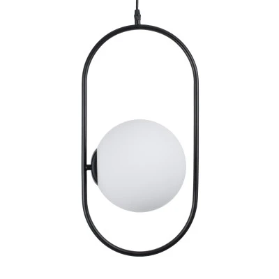 GloboStar® HAMBURG 00591 Μοντέρνο Κρεμαστό Φωτιστικό Μπάλα Μονόφωτο 1 x E14 IP20 Μαύρο Μέταλλο με Λευκό Γυαλί - Μ25 x Π20 x Υ50cm
