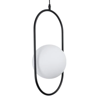 GloboStar® HAMBURG 00591 Μοντέρνο Κρεμαστό Φωτιστικό Μπάλα Μονόφωτο 1 x E14 IP20 Μαύρο Μέταλλο με Λευκό Γυαλί - Μ25 x Π20 x Υ50cm