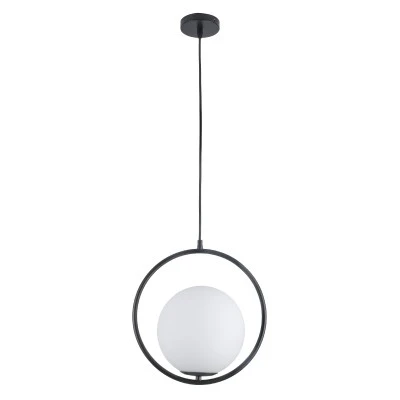 GloboStar® MADRID 00931 Μοντέρνο Κρεμαστό Φωτιστικό Μπάλα Μονόφωτο 1 x E27 IP20 Μαύρο Μέταλλο με Λευκό Γυαλί - Μ30 x Π20 x Υ30cm