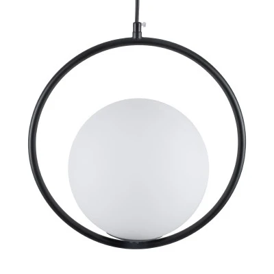 GloboStar® MADRID 00931 Μοντέρνο Κρεμαστό Φωτιστικό Μπάλα Μονόφωτο 1 x E27 IP20 Μαύρο Μέταλλο με Λευκό Γυαλί - Μ30 x Π20 x Υ30cm