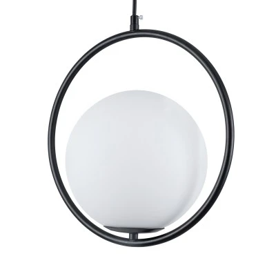 GloboStar® MADRID 00931 Μοντέρνο Κρεμαστό Φωτιστικό Μπάλα Μονόφωτο 1 x E27 IP20 Μαύρο Μέταλλο με Λευκό Γυαλί - Μ30 x Π20 x Υ30cm