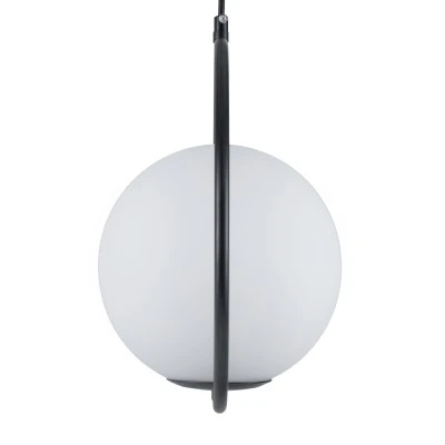 GloboStar® MADRID 00931 Μοντέρνο Κρεμαστό Φωτιστικό Μπάλα Μονόφωτο 1 x E27 IP20 Μαύρο Μέταλλο με Λευκό Γυαλί - Μ30 x Π20 x Υ30cm