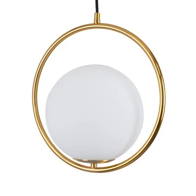 GloboStar® MADRID 00932 Μοντέρνο Κρεμαστό Φωτιστικό Οροφής Μονόφωτο 1 x E27 Χρυσό Μεταλλικό Γυάλινο Μπάλα Μ30 x Π20 x Υ30cm