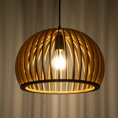 Boho Κρεμαστό Φωτιστικό SCANDINAVIA Μονόφωτο 1 x E27 Μπεζ Ξύλινο Πλέγμα Φ33 x Υ20cm GloboStar® SCANDINAVIA 01698 Μοντέρνο Κρεμαστό Φωτιστικό Πλέγμα Μονόφωτο 1 x E27 IP20 Μπεζ Ξύλο - Μ33 x Π33 x Υ20cm