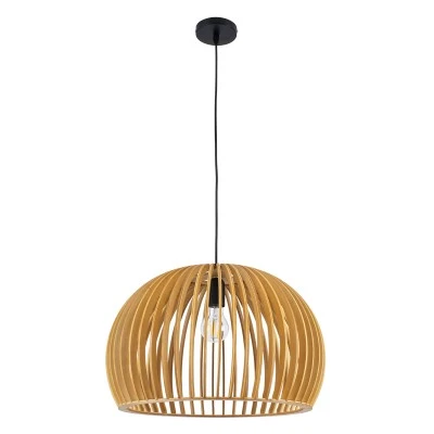 GloboStar® SCANDINAVIA 01699 Μοντέρνο Κρεμαστό Φωτιστικό Πλέγμα Μονόφωτο 1 x E27 IP20 Μπεζ Ξύλο - Μ44 x Π44 x Υ28cm