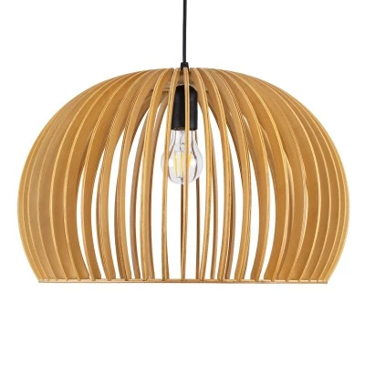 GloboStar® SCANDINAVIA 01699 Μοντέρνο Κρεμαστό Φωτιστικό Πλέγμα Μονόφωτο 1 x E27 IP20 Μπεζ Ξύλο - Μ44 x Π44 x Υ28cm
