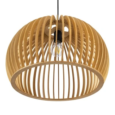 GloboStar® SCANDINAVIA 01699 Μοντέρνο Κρεμαστό Φωτιστικό Πλέγμα Μονόφωτο 1 x E27 IP20 Μπεζ Ξύλο - Μ44 x Π44 x Υ28cm