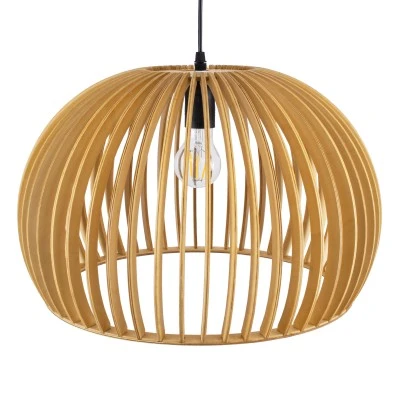 GloboStar® SCANDINAVIA 01699 Μοντέρνο Κρεμαστό Φωτιστικό Πλέγμα Μονόφωτο 1 x E27 IP20 Μπεζ Ξύλο - Μ44 x Π44 x Υ28cm