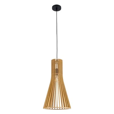 GloboStar® SCANDINAVIA 01700 Boho Κρεμαστό Φωτιστικό Πλέγμα Μονόφωτο 1 x E27 IP20 Μπεζ Ξύλο - Μ25 x Π25 x Y45cm