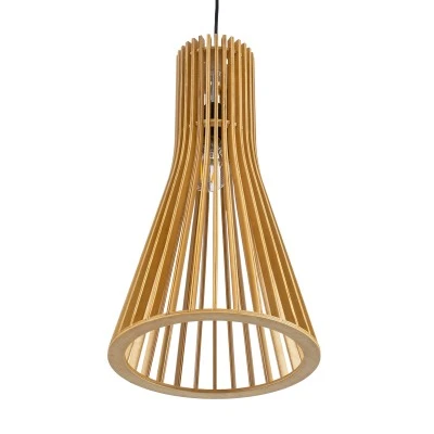 GloboStar® SCANDINAVIA 01700 Boho Κρεμαστό Φωτιστικό Πλέγμα Μονόφωτο 1 x E27 IP20 Μπεζ Ξύλο - Μ25 x Π25 x Y45cm