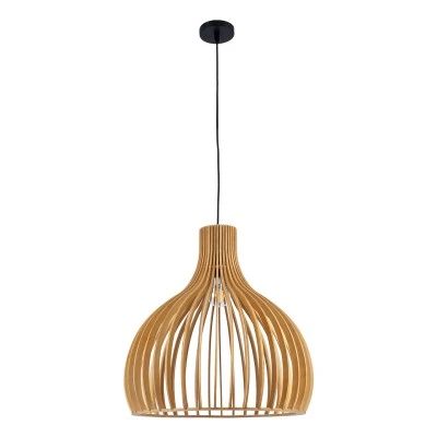 GloboStar® SCANDINAVIA 01701 Μοντέρνο Κρεμαστό Φωτιστικό Πλέγμα Μονόφωτο 1 x E27 IP20 Μπεζ Ξύλο - Μ45 x Π45 x Y45cm