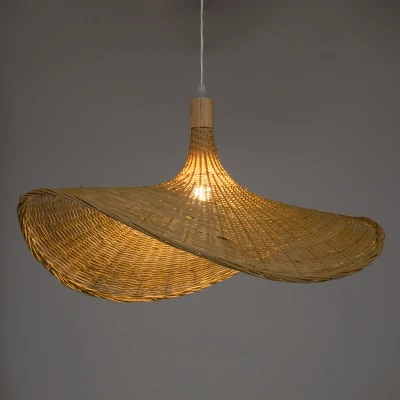 Boho Κρεμαστό Φωτιστικό Μονόφωτο 1 x E27 Μπεζ Ξύλινο Μπαμπού Φ63 x Y32cm GloboStar® CUBA 01721 Boho Κρεμαστό Φωτιστικό Ανάρτηση Μονόφωτο 1 x E27 IP20 Μπεζ Ξύλο - Μ63 x Π63 x Υ32cm