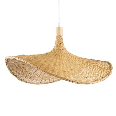 Boho Κρεμαστό Φωτιστικό Μονόφωτο 1 x E27 Μπεζ Ξύλινο Μπαμπού Φ63 x Y32cm GloboStar® CUBA 01721 Boho Κρεμαστό Φωτιστικό Ανάρτηση Μονόφωτο 1 x E27 IP20 Μπεζ Ξύλο - Μ63 x Π63 x Υ32cm
