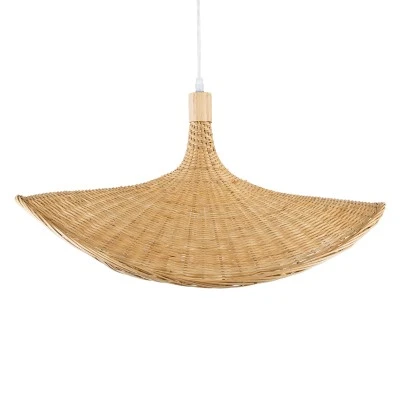 Boho Κρεμαστό Φωτιστικό Μονόφωτο 1 x E27 Μπεζ Ξύλινο Μπαμπού Φ63 x Y32cm GloboStar® CUBA 01721 Boho Κρεμαστό Φωτιστικό Ανάρτηση Μονόφωτο 1 x E27 IP20 Μπεζ Ξύλο - Μ63 x Π63 x Υ32cm