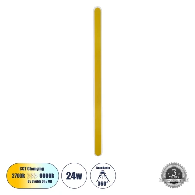 Επιτοίχια απλίκα LED kelvo® HOUSTON 24W 2880lm 360° AC 220-240V IP20 ρυθμιζόμενο λευκό CCT με εναλλαγή χρωμάτων από 2700K έως 6000K χρυσό βούρτσας 6x3x100cm