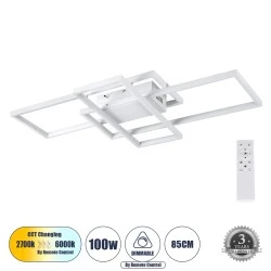 Φωτιστικό Οροφής Design LED QUADRA CCT 100W 12000lm 120° AC 220-240V - Εναλλαγή Φωτισμού μέσω Τηλεχειριστηρίου All In One - Λευκό 