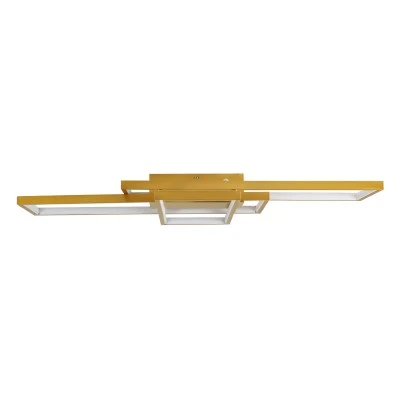 GloboStar® QUADRA 61387 Φωτιστικό Οροφής Design LED CCT 100W 12000lm 120° AC 220-240V - Εναλλαγή Φωτισμού μέσω Τηλεχειριστηρίου All In One Ψυχρό 6000k+Φυσικό 4500k+Θερμό 2700k Dimmable Μ85 x Π45 x Υ9cm - Χρυσό Βούρτσας- 3 Years Warranty