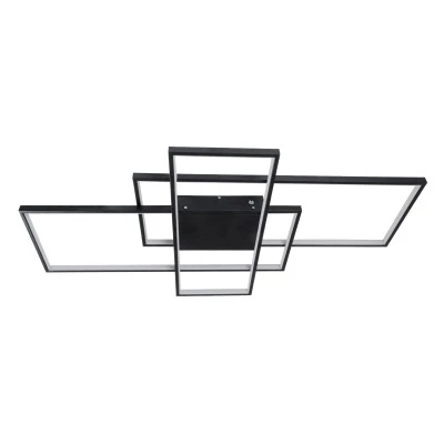 GloboStar® QUADRA 61388 Φωτιστικό Οροφής Design LED CCT 120W 14400lm 120° AC 220-240V - Εναλλαγή Φωτισμού μέσω Τηλεχειριστηρίου All In One Ψυχρό 6000k+Φυσικό 4500k+Θερμό 2700k Dimmable Μ105 x Π60 x Υ9cm - Μαύρο - 3 Years Warranty