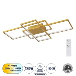 Φωτιστικό Οροφής Design LED QUADRA CCT 120W 14400lm 120° AC 220-240V - Εναλλαγή Φωτισμού μέσω Τηλεχειριστηρίου All In One - Χρυσό Βούρτσας