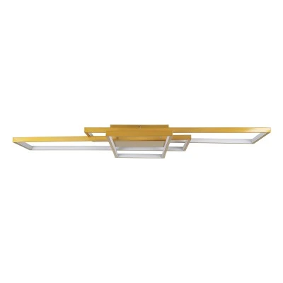 GloboStar® QUADRA 61390 Φωτιστικό Οροφής Design LED CCT 120W 14400lm 120° AC 220-240V - Εναλλαγή Φωτισμού μέσω Τηλεχειριστηρίου All In One Ψυχρό 6000k+Φυσικό 4500k+Θερμό 2700k Dimmable Μ105 x Π60 x Υ19cm - Χρυσό Βούρτσας- 3 Years Warranty