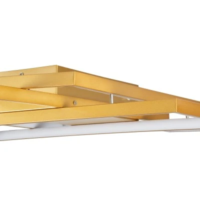GloboStar® QUADRA 61390 Φωτιστικό Οροφής Design LED CCT 120W 14400lm 120° AC 220-240V - Εναλλαγή Φωτισμού μέσω Τηλεχειριστηρίου All In One Ψυχρό 6000k+Φυσικό 4500k+Θερμό 2700k Dimmable Μ105 x Π60 x Υ19cm - Χρυσό Βούρτσας- 3 Years Warranty