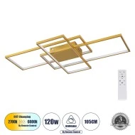 Φωτιστικό Οροφής Design LED QUADRA CCT 120W 14400lm 120° AC 220-240V - Εναλλαγή Φωτισμού μέσω Τηλεχειριστηρίου All In One - Χρυσό Βούρτσας