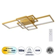 Φωτιστικό Οροφής Design LED QUADRA CCT 100W 12000lm 120° AC 220-240V - Εναλλαγή Φωτισμού μέσω Τηλεχειριστηρίου All In One - Χρυσό Βούρτσας