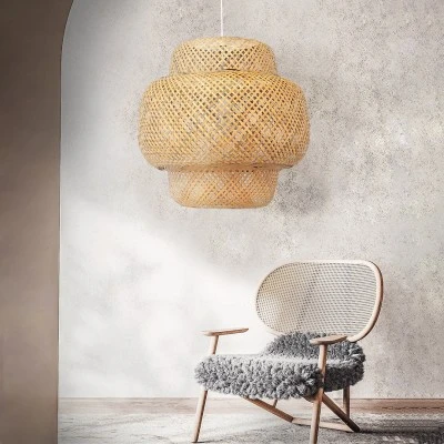 Boho κρεμαστό φωτιστικό MALDIVES μονόφωτο καφέ ξύλινο Bamboo Φ56 1 x E27 AC 220-240V