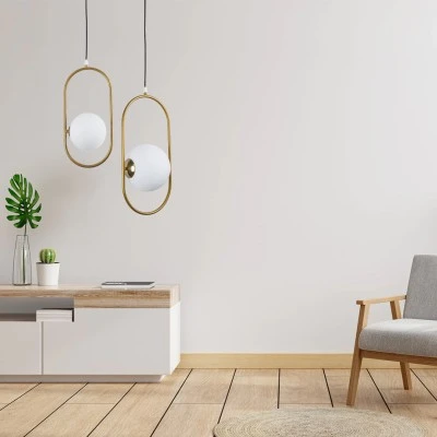 GloboStar® HAMBURG 00592 Μοντέρνο Κρεμαστό Φωτιστικό Μπάλα Μονόφωτο 1 x E14 IP20 Χρυσό Μέταλλο με Λευκό Γυαλί - Μ25 x Π20 x Υ50cm