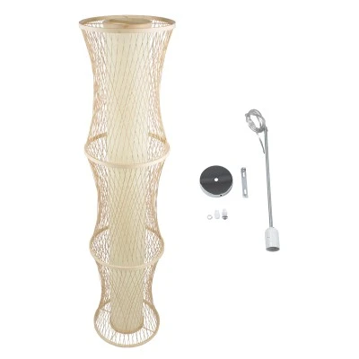 GloboStar® HIBISCUS 01783 Μοντέρνο Κρεμαστό Φωτιστικό Οροφής Μονόφωτο 1 x E27 Μπεζ Μπαμπού Πλέγμα Φ35 x Υ150cm