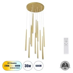 Κρεμαστό Φωτιστικό TEARS Design LED CCT 36W 3960lm 180° AC 220-240V - Εναλλαγή Φωτισμού μέσω Τηλεχειριστηρίου All In One - Dimmable Φ60 x Υ51.5cm - Χρυσό Βούρτσας