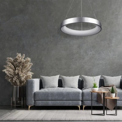 GloboStar® SALEM 61246 Κρεμαστή Πλαφονιέρα Οροφής Δαχτυλίδι-Κύκλος LED CCT 105W 12075lm 120° AC 220-240V - Εναλλαγή Φωτισμού μέσω Τηλεχειριστηρίου All In One Ψυχρό 6000k+Φυσικό 4500k+Θερμό 2700k Dimmable Φ60cm - Ασημί - 3 Years Warranty