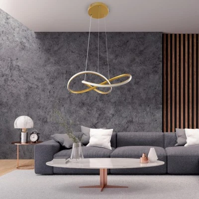 GloboStar® DEXTER 61051 Κρεμαστό Φωτιστικό Οροφής Design LED CCT 72W 8064lm 300° AC 220-240V - Εναλλαγή Φωτισμού μέσω Τηλεχειριστηρίου All In One Ψυχρό 6000k+Φυσικό 4500k+Θερμό 2700k Dimmable Φ56cm - Χρυσό Βούρτσας - 3 Years Warranty
