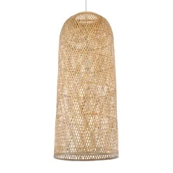 Boho κρεμαστό φωτιστικό με πλέγμα μονόφωτο 1 x E27 IP20 μπεζ ξύλο  Μ40 x Π40 x Υ90cm
