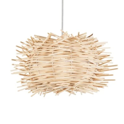 GloboStar® MINORCA 01729 Boho Κρεμαστό Φωτιστικό Ανάρτηση Μονόφωτο 1 x E27 IP20 Μπεζ Ξύλο - Μ30 x Π30 x Υ18cm