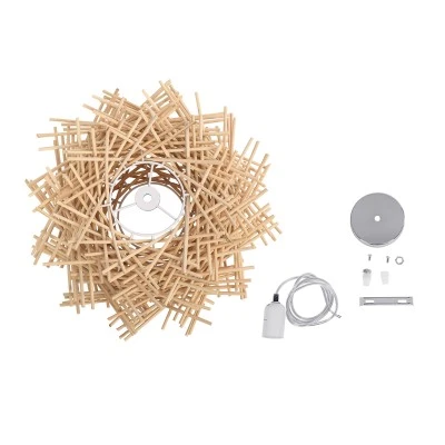 GloboStar® MINORCA 01729 Boho Κρεμαστό Φωτιστικό Ανάρτηση Μονόφωτο 1 x E27 IP20 Μπεζ Ξύλο - Μ30 x Π30 x Υ18cm