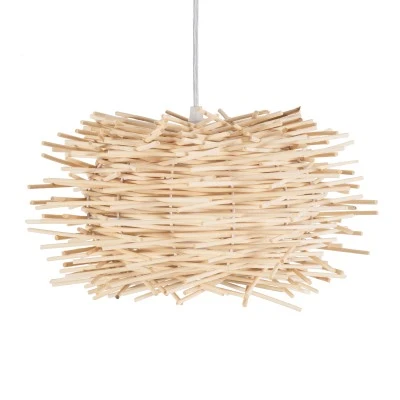 GloboStar® MINORCA 01729 Boho Κρεμαστό Φωτιστικό Ανάρτηση Μονόφωτο 1 x E27 IP20 Μπεζ Ξύλο - Μ30 x Π30 x Υ18cm